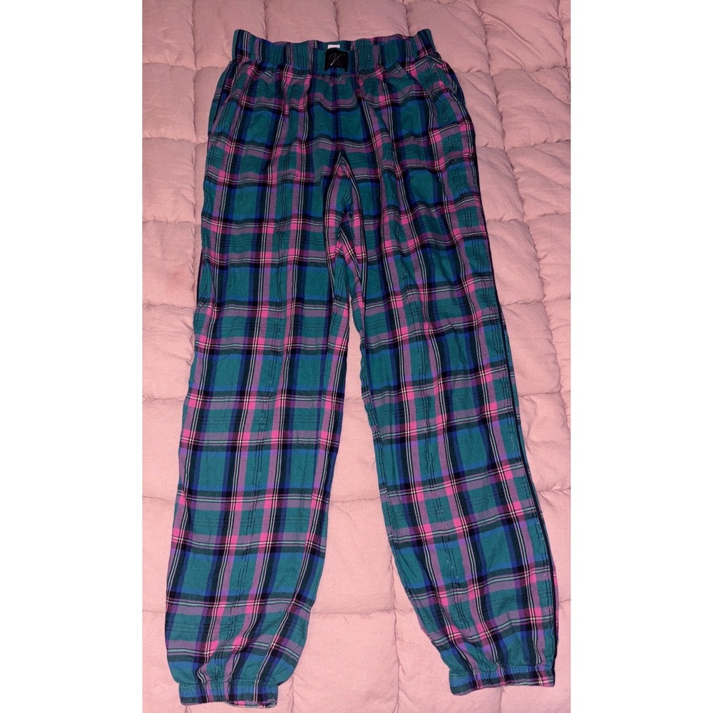 Victoria's Secret Plaid Flannel Pajama Jogger Pants XS Teal‎ Pink